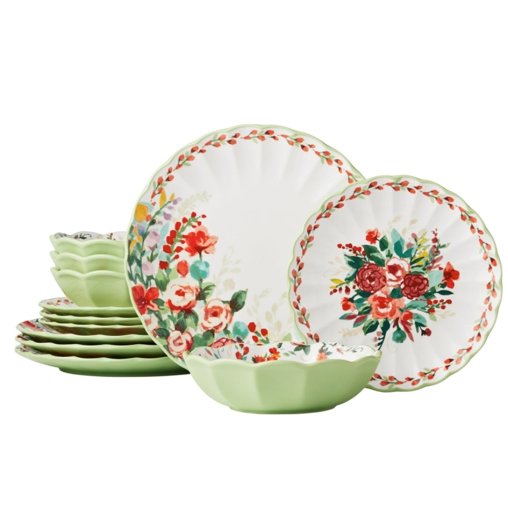 ❤️ New Pioneer Woman Painted Meadow 12-Piece Dinnerware Set